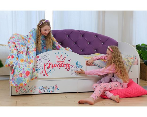 Кровать детская Эльза с бортиком Принцесса Белый/Фиолетовый