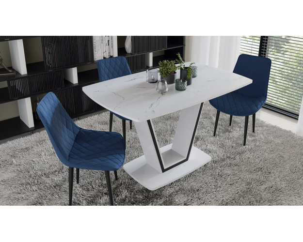 Стол обеденный Дели тип 1 белый глянец / белый мрамор Стол обеденный Дели тип 1 белый глянец / белый мрамор